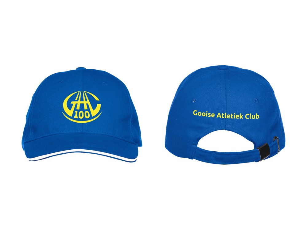 GAC 100 jaar cap, blauw met geel logo, voor- en achterkant